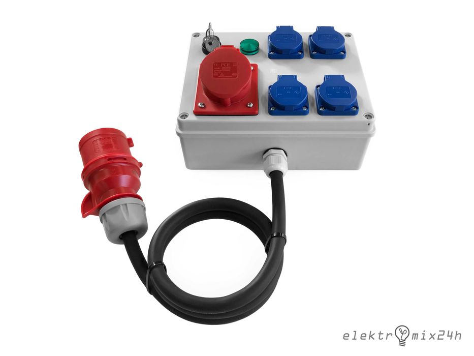 Skrzynka z wyłącznikiem na klucz, gniazda 4x16A 230V | 1x16A 5P 400V