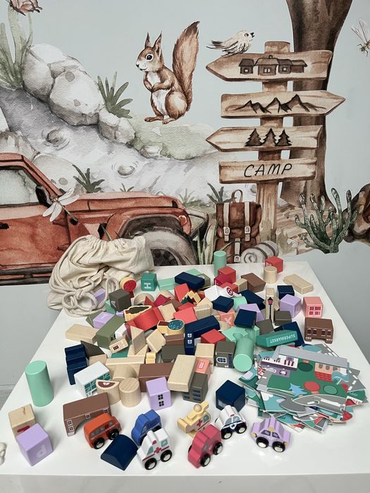 Klocki Miasto Drewniane Auta Zestaw + puzzle