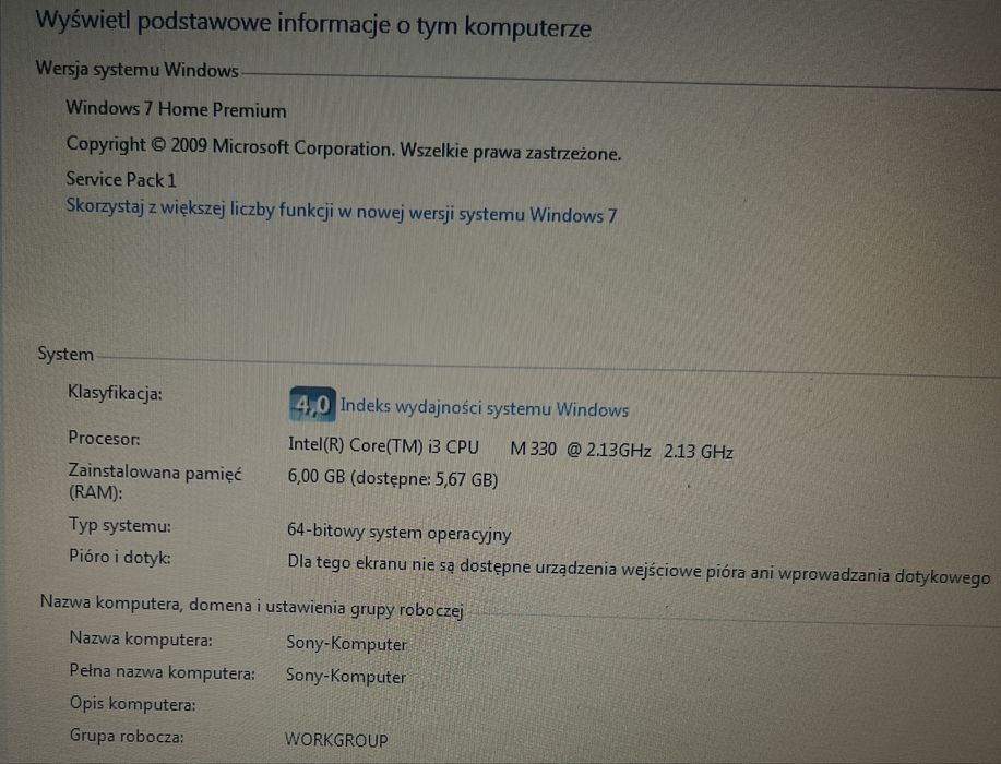 Laptop sony vaio pcg-71313m sprawny biało-srebrny