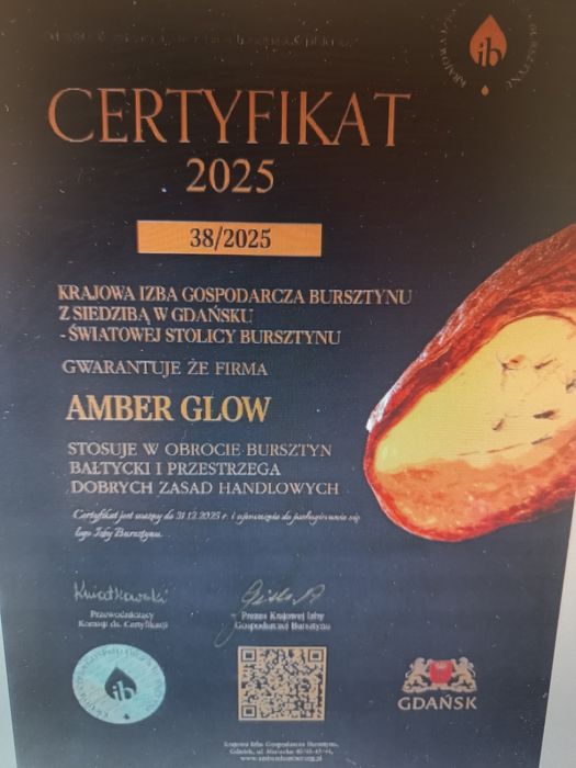 Naszyjnik z surowego Bursztynu z certyfikatem ręcznie wykonany
