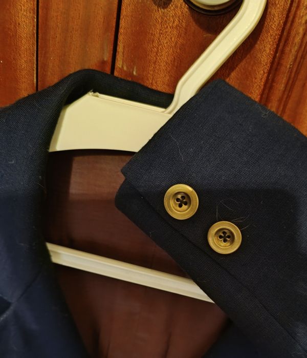 Blazer de malhinha azul,  feito por modista, LX