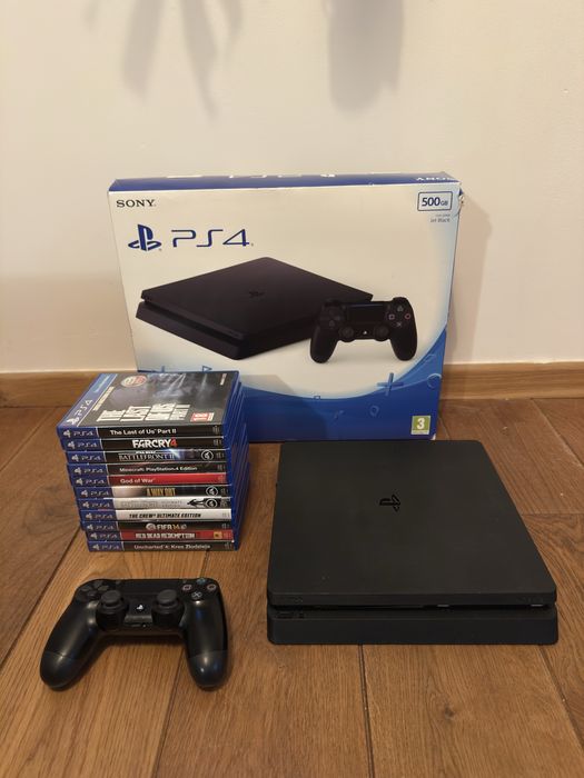 PlayStation 4 Slim 500GB Jet Black | Kompletny Zestaw + 11 Gier | OKAZJA!!!