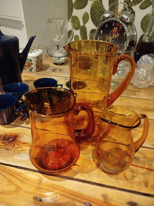 3 Dzbanki vintage pomarańczowe z czasów PRL