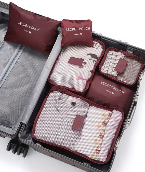 Organizer do walizki torby zestaw 6 szt Travel Pouch - Wino Czerwone
