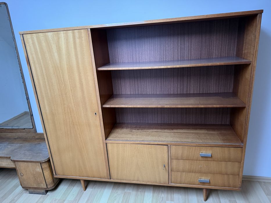Szafka / regał PRL vintage, lata 60., fornir, MID-CENTURY