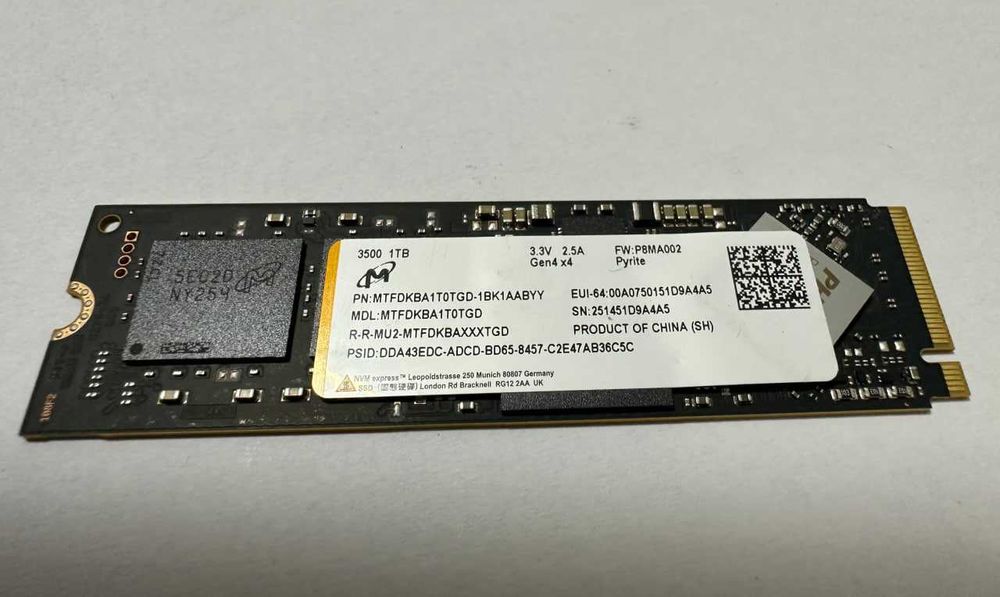 Нова 1TB SSD Micron M.2 2280 NVMe PCIe 4.0 x4, 7000 MB/s/ NEW ОПТ, Гарантія 1 міс