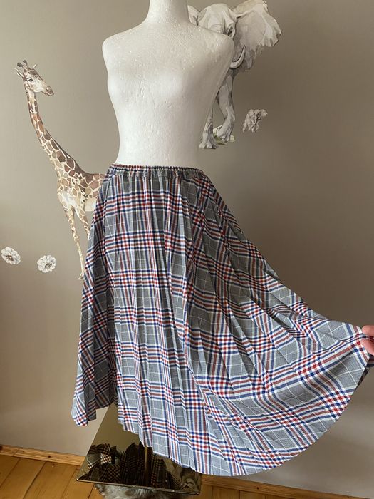 Spódnica vintage midi w kratę plisowana rozkloszowana 36–42