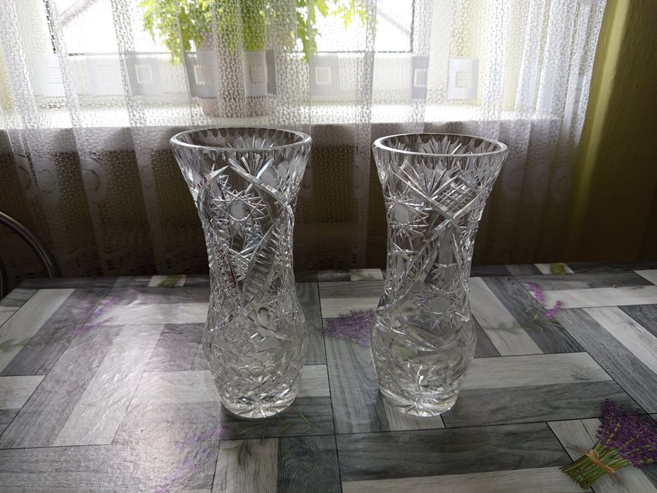 Komplet 2 kryształowych wazonów PRL vintage piękny wzór