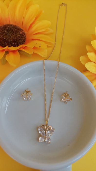 Conjunto luxo borboleta, semijoia de qualidade,  folheado a ouro 18.