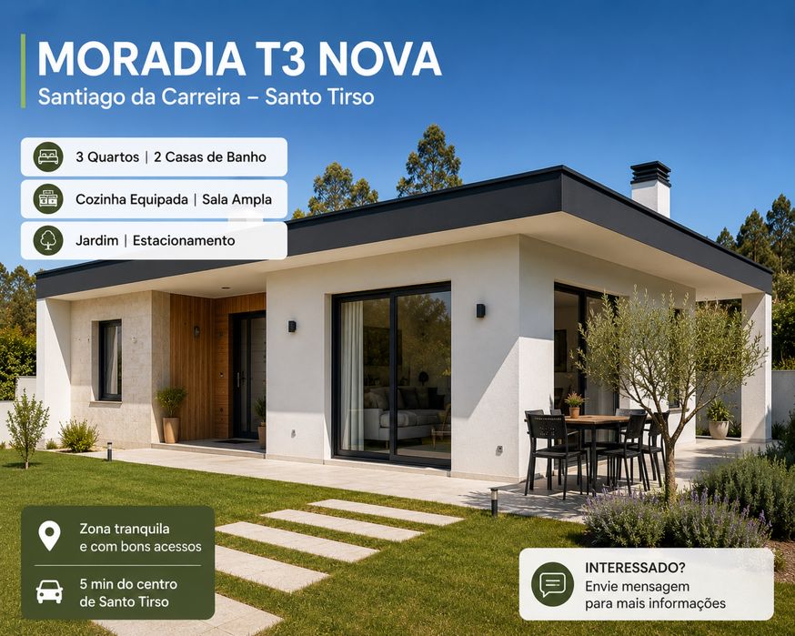 Moradia T3 nova com jardim  arrendamento– Santiago da Carreira, Santo Tirso