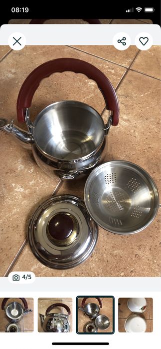 Сервіз, чашки, миска та кружка емальовані, чайник-заварник