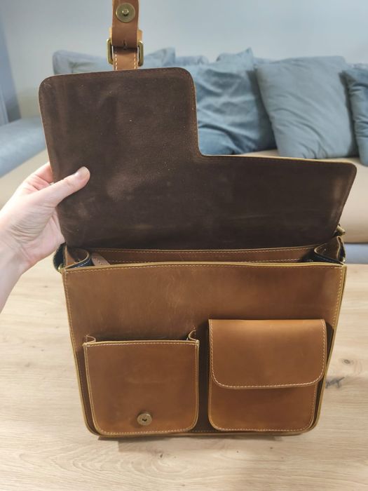 Torba skórzana listonoszka brązowa skóra bydlęca nowa z paskiem