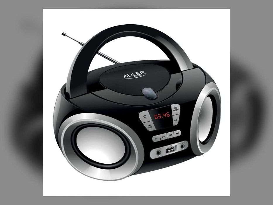 Radioodtwarzacz CD USB MP3 Czarny Boombox Radio Kuchenne Przenośne