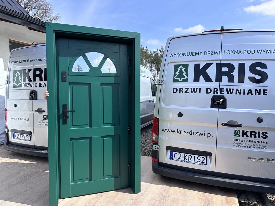 Drzwi wejściowe zewnętrzne drewniane zielone Na Wymiar Montaż Polska