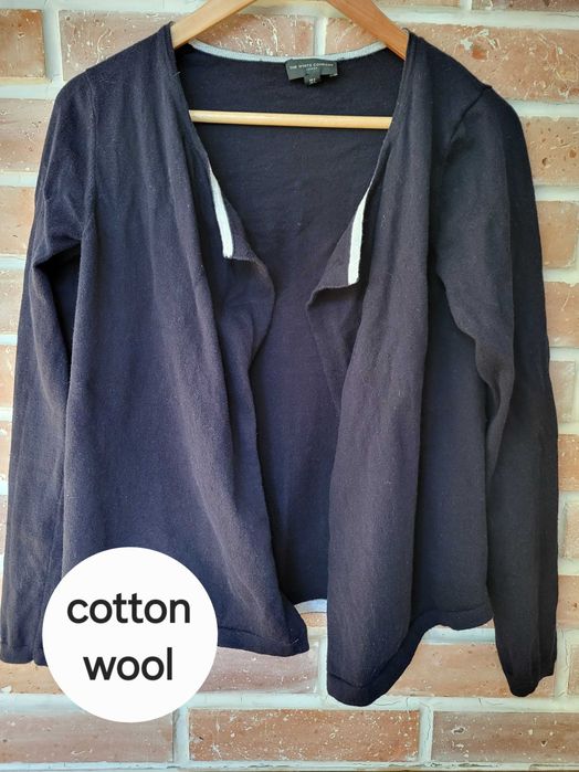 Elegancki granatowy sweter z wełną casual bawełna wełna ciepły praca