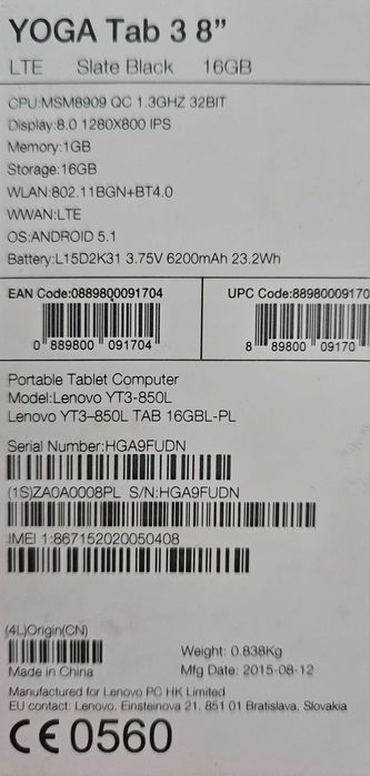 Lenovo YOGA Tab 3  8"