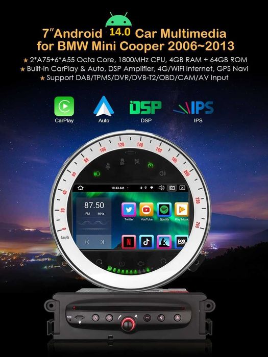 Auto-radio 2 din Android 14 BMW Mini Cooper