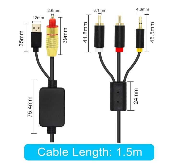 GINTOOYUN Kabel Koncentryczny cyfrowy audio AUX SPDIF 1,5M