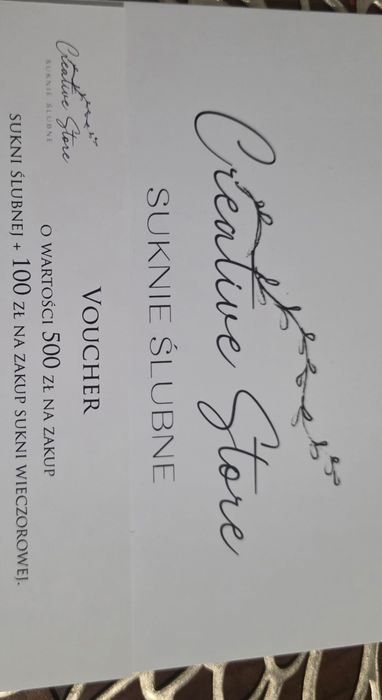 Voucher 500zl na zakup sukni ślubnej w creative store