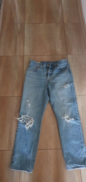 Jeansy LEVI'S 501 Original Cropped PREMIUM Big E W28 L28 Jasny denim