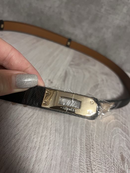 Ремінь шкіряний з логотпом Hermes Kelly ,  чорний регулюючий ремінчик, стильний