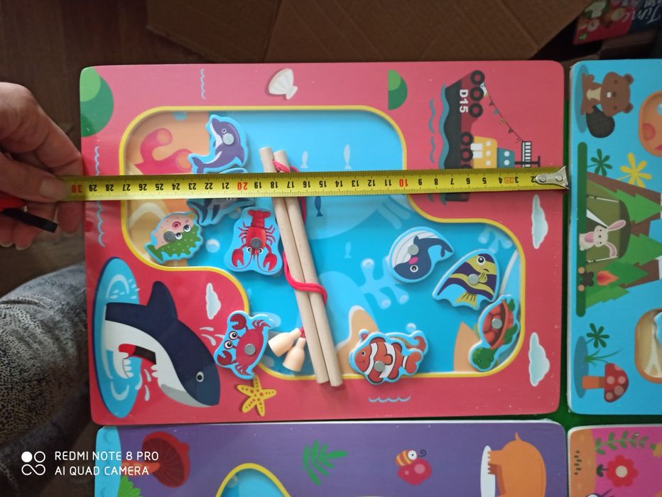 Велика дерев'яна магнітна рибалка риболовля 2 вудочки рибки 12 штук