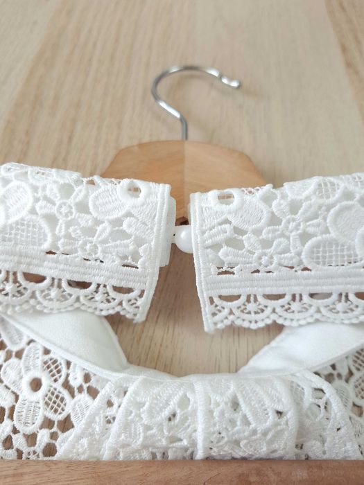 Biały Haftowany Ażurowy Kołnierzyk Doczepiany Odczepiany Fałszywy