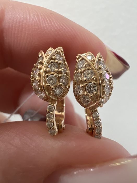 Золотые серьги с бриллиантами красное золото 585 проба