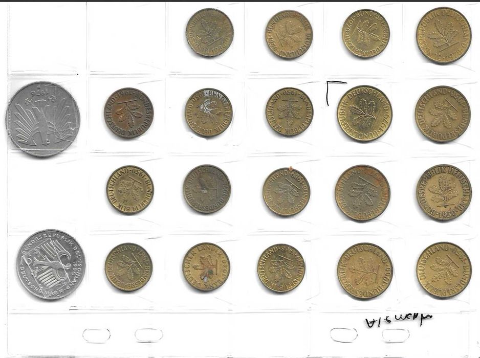 Coleção de moedas da Alemanha (Deutsche Mark) – cerca de 40 moedas – anos 1949 a 1990