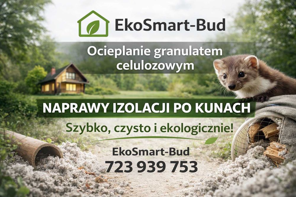 Naprawy dachu po kunach. Izolacja celulozą. Termowizja