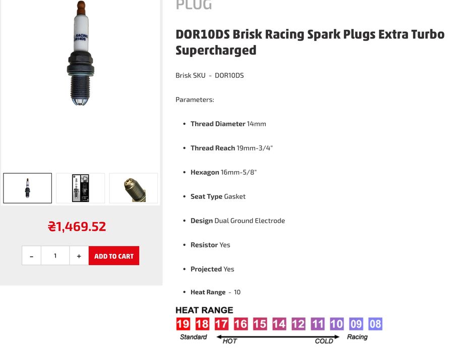 Свічки запалювання Brisk Racing DOR10DS