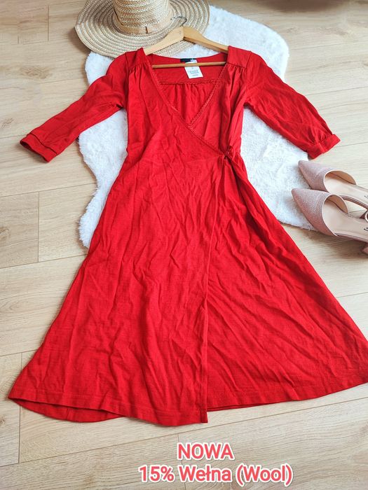Nowa Czerwona kopertowa midi sukienka S36 h&M do karmienia