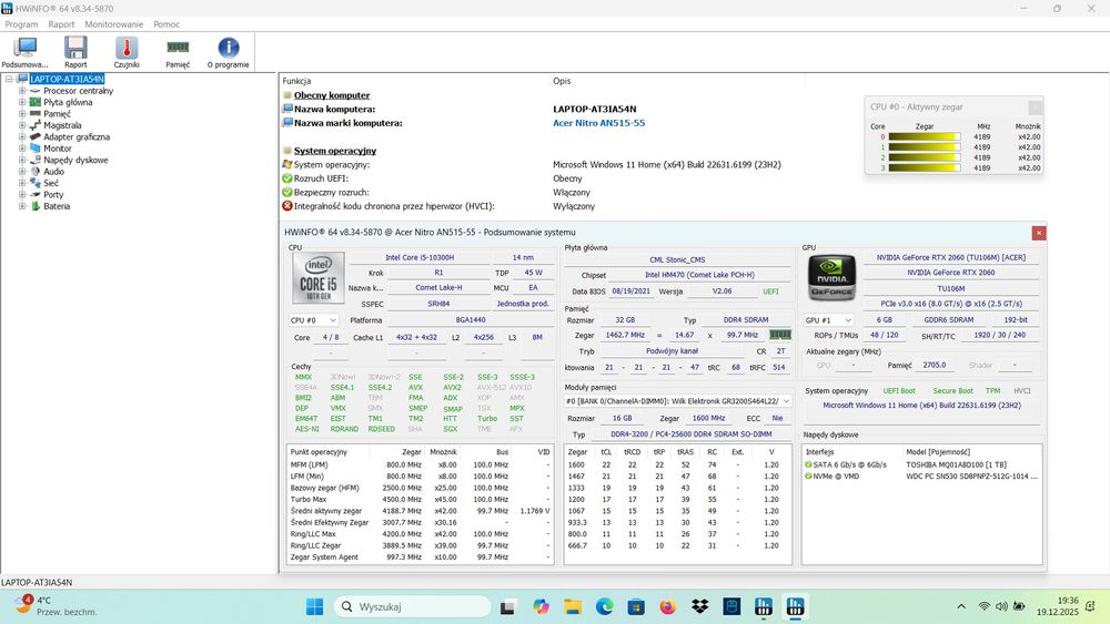 Acer Nitro 5 i5-10300H / RTX 2060 / 32GB RAM / 144Hz / SSD+HDD