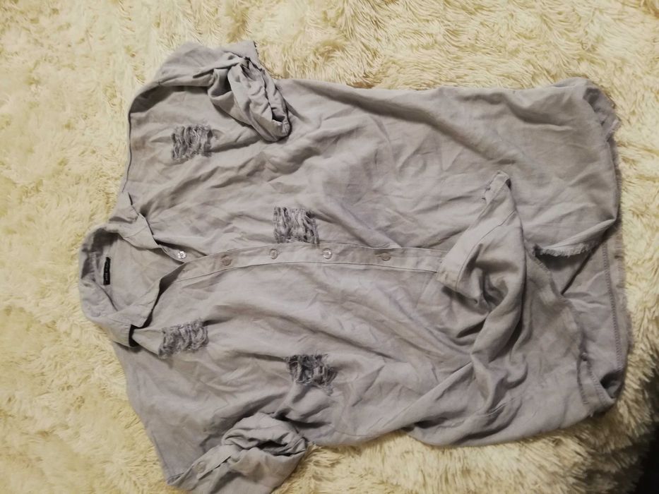 bluzka koszulowa M 38 L 40  jedwab rayon Made in Italy  szara oversize