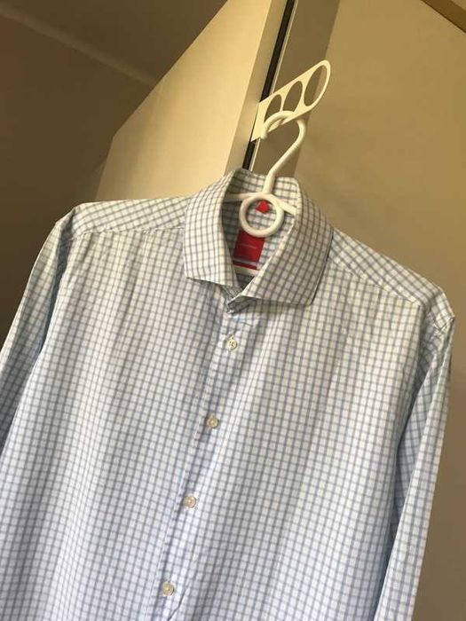 Męska koszula w kratę niebiesko biała L/40