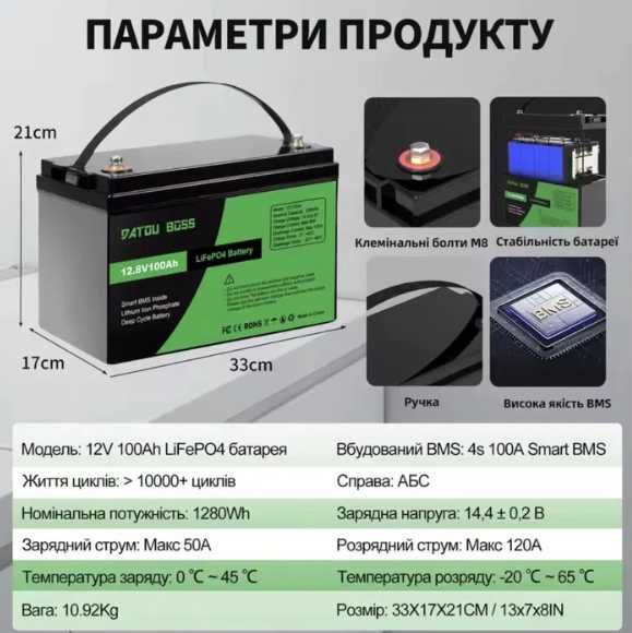 Акумулятор LiFePO4 12.8v 100ah літій-залізо-фосфатна з БМС