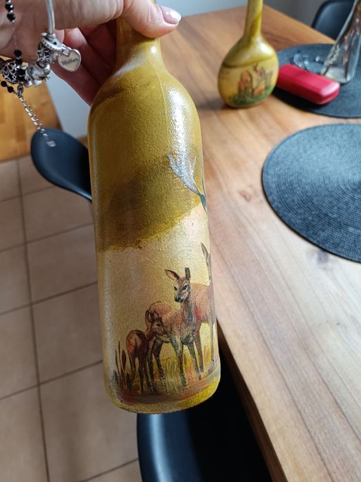 Butelki ręcznie malowane las zwierzęta polowanie