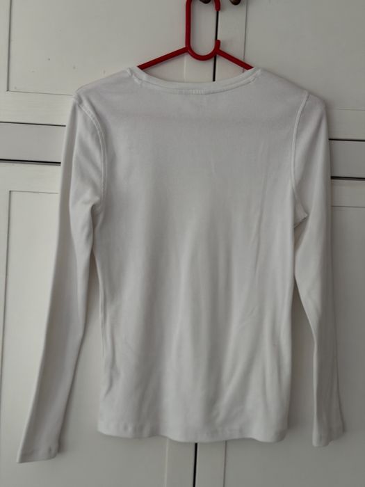 Biały longsleeve damski L prążkowany elastryczny M&S
