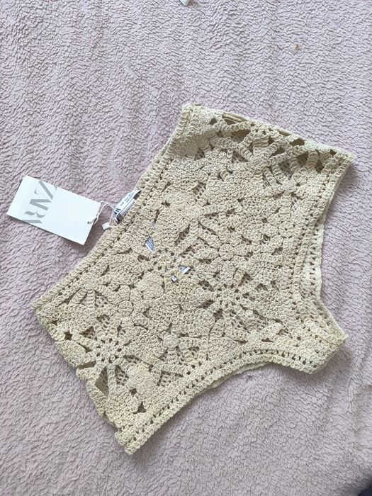 Nowe szydełkowe spodenki Zara M Boho beżowe ażurowe