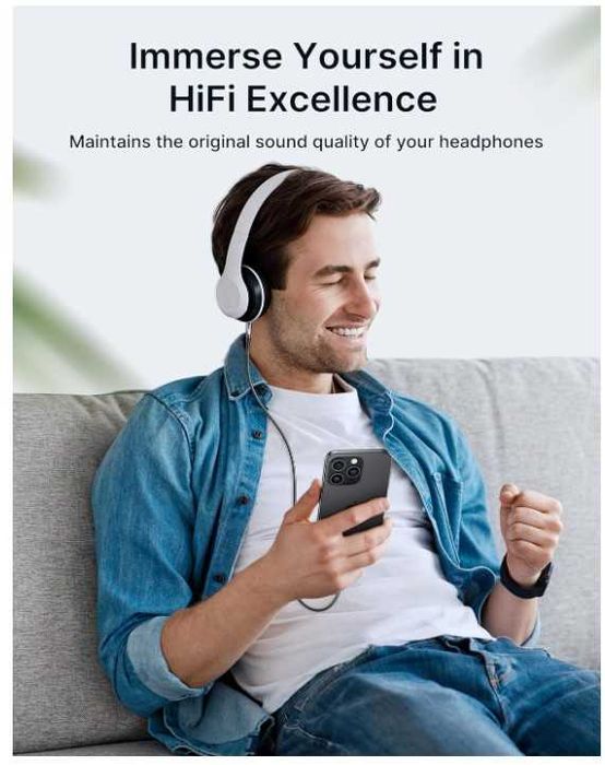 Kabel USB C na minijack 3.5mm 1m w oplocie JSAUX kolor szary