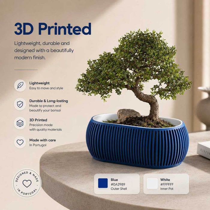 Vaso Ribora para Bonsai | Floreira Decorativa Moderna com Interior Removível | Vaso para Bonsai | Presente para Casa