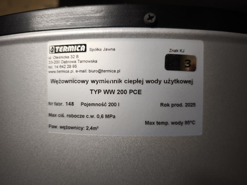 Wężownicowy wymiennik CWU 200L do pompy ciepła termica WW 200 PCE