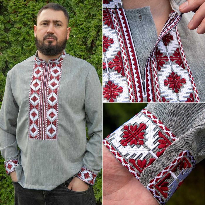Вишиванка чоловіча лляна українська сорочка вишита з довгим рукавом
