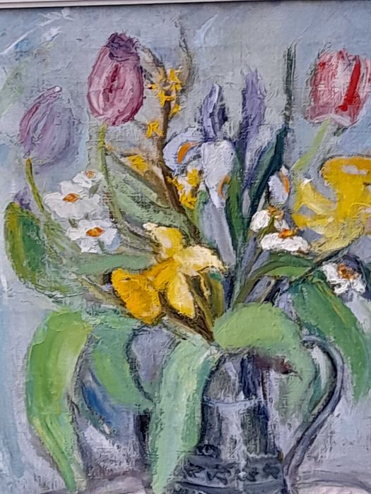 Bukiet kwiatów w wazonie martwa natura obraz olejny płótno