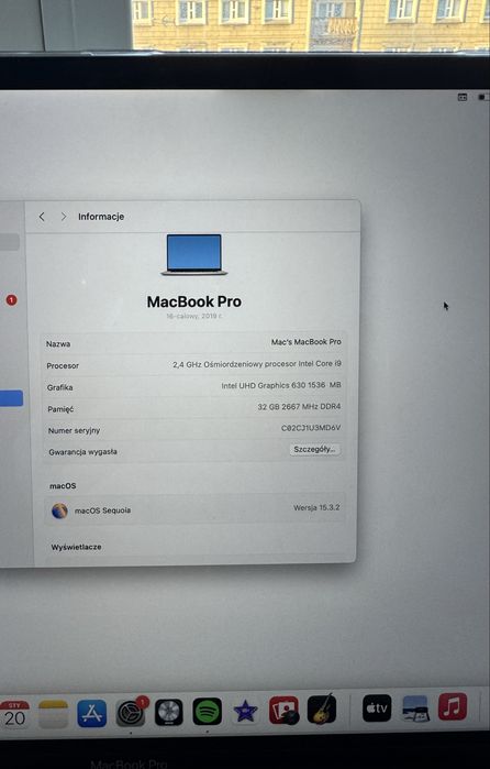 MacBook Pro 16’ (bez ładowarki)