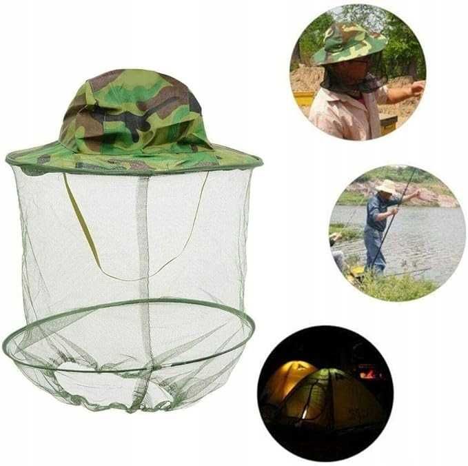 Kapelusz wędkarski z moskitierą na głowę składany na komary...