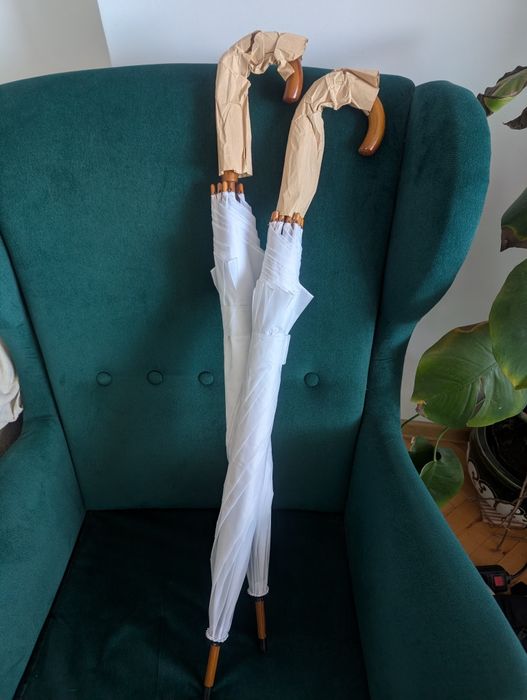 2x Parasol automatyczny BIAŁY ŚLUBNY 105cm Drewniana rączka NOWE PARASOLE na ślub  OKAZJA!