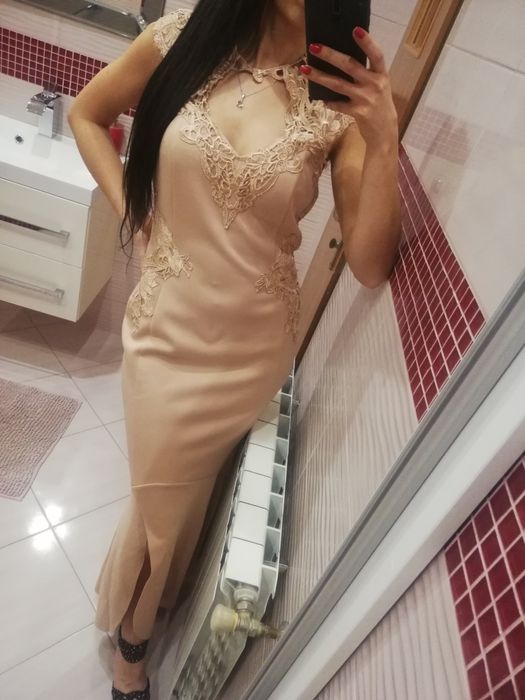 Nowa sukienka długa maxi rybka wesele 40 L 42 xl komunia chrzest rocze