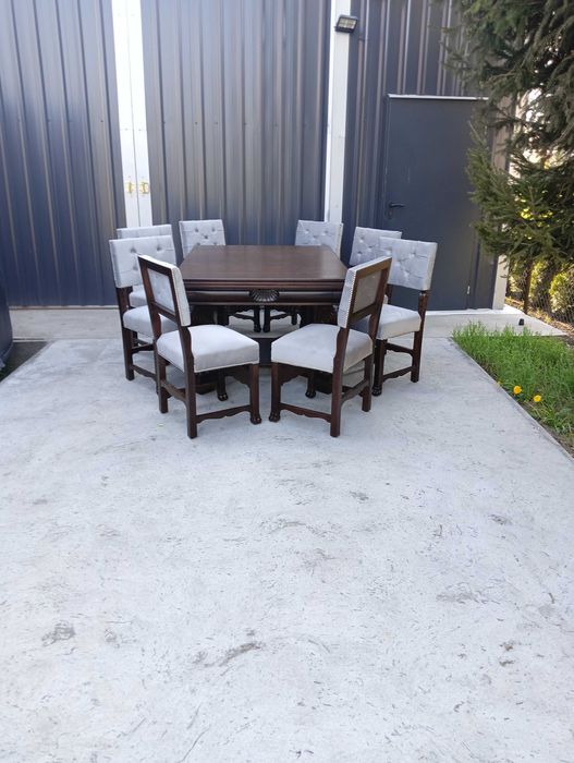 Jadalnia stół 8 krzeseł lwie łapy antyczna  po renowacji