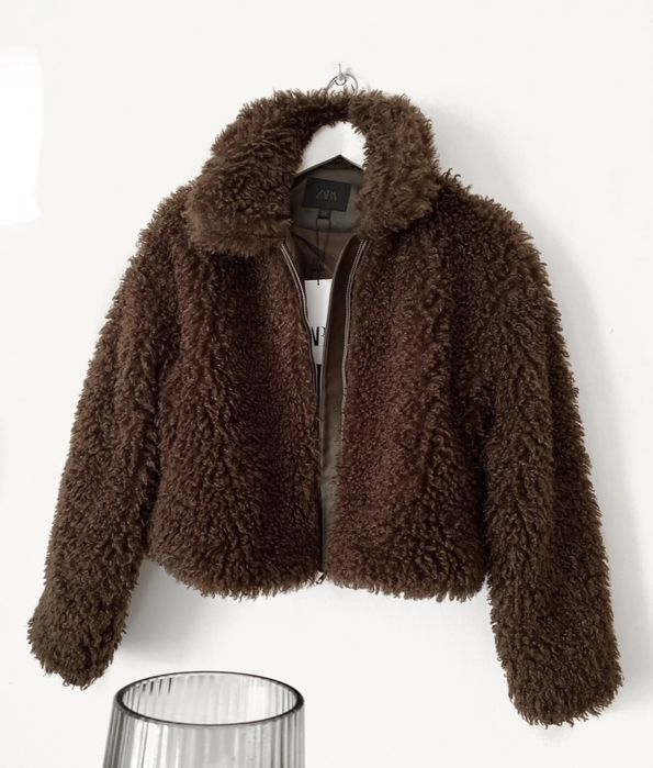 kurtka bomber futerko teddy Zara nowa z metkami bomber teddy brąz